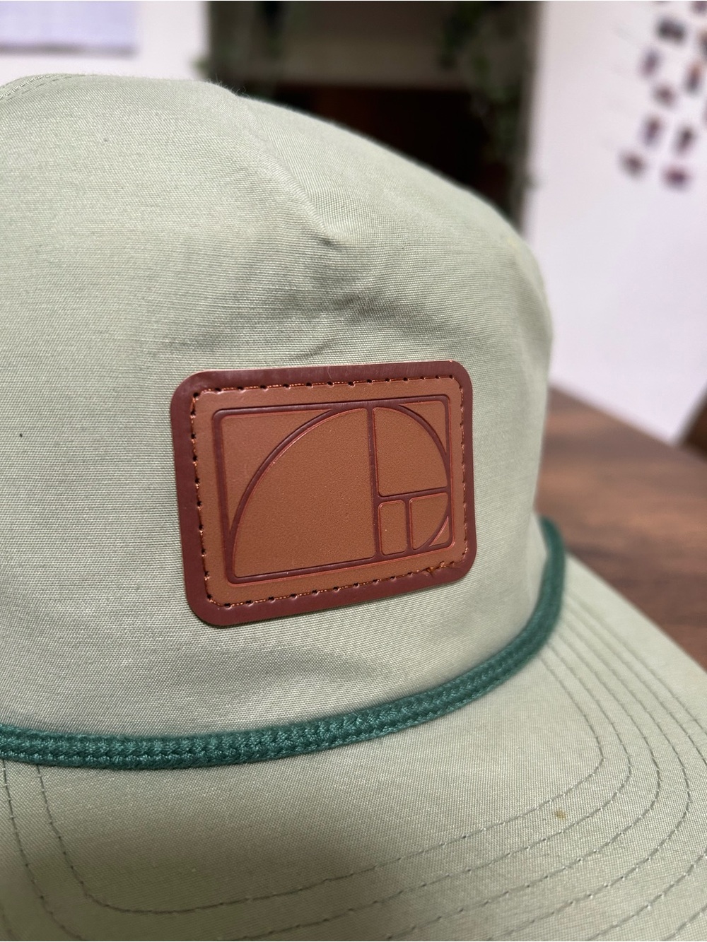 Unisex Light green rope trim hat with flat bill and faux leather patch - Picture 3 of 7